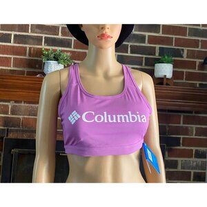 Columbia Women Classic Logo Racerback Omni Wick Sport Bra Size Large Purple NEW